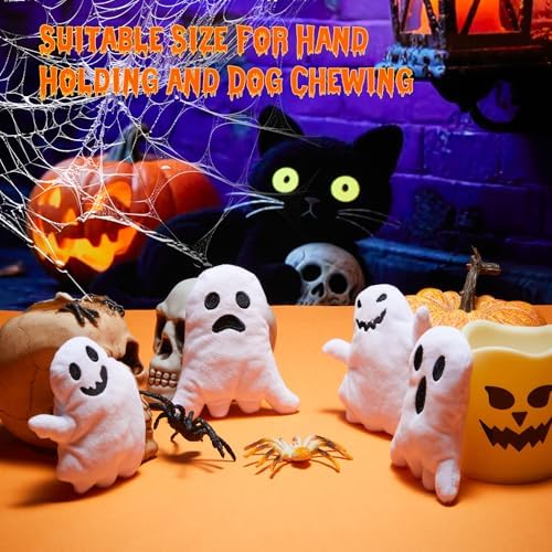 Civaner 12 Pcs Halloween Squeaky Dog Toys Bulk Ghost Stuffed Plush Toys for Dogs Interactive Teething Chew Plaything for Halloween Small Medium Large Pets Teething Cleaning and Training