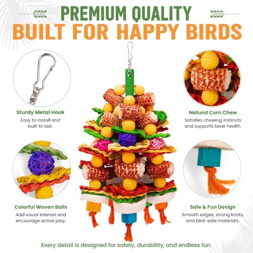 Bird Toys Natural Corn Cob Loofah Chew Toys for Small Medium Parrots