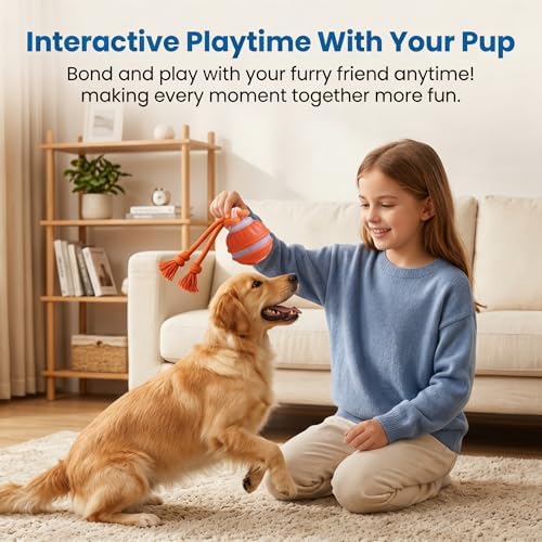 Interactive Dog Toys Automatic Rolling Ball with Rope Orange