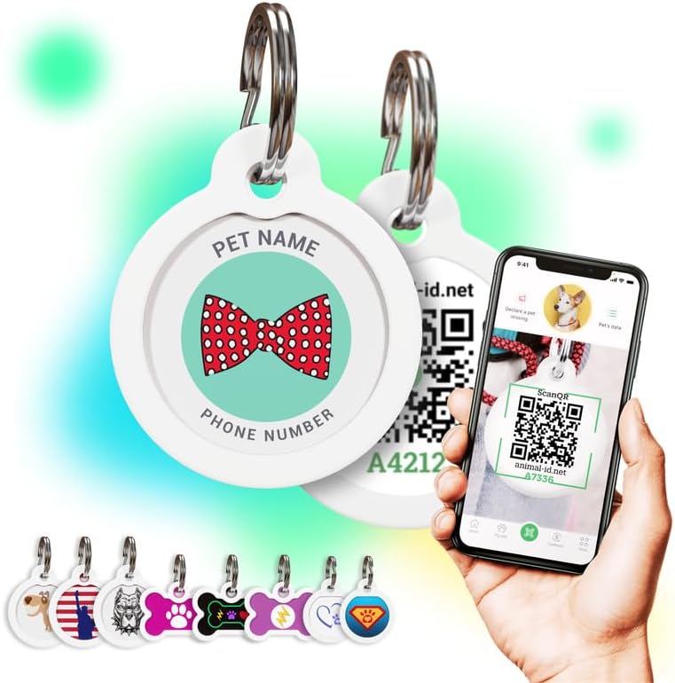 QR Code Dog Tag Personalized Pet Id Silent Cat Tags Engraved Name Plate with Online Profile («Perfect Bow»)