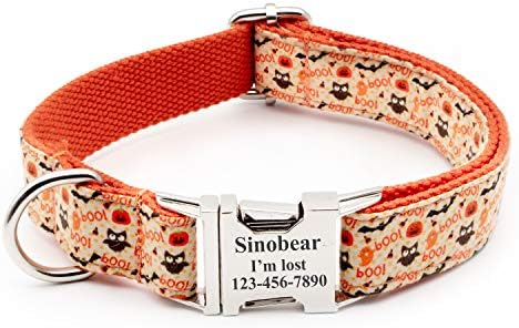 Comfortable Durable Dog Collar Engraved Name Adjustable Fit (Hallowen)