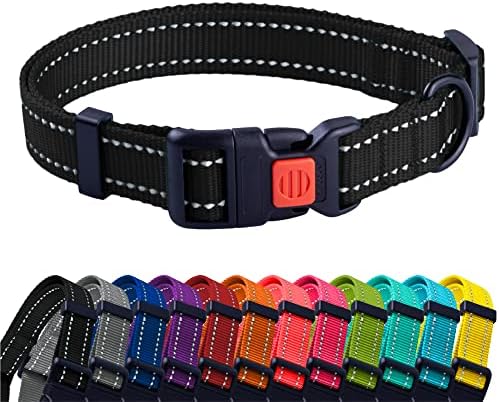Reflective Dog Collar, Quick-Release Buckle (Black, 14-18 Inch)