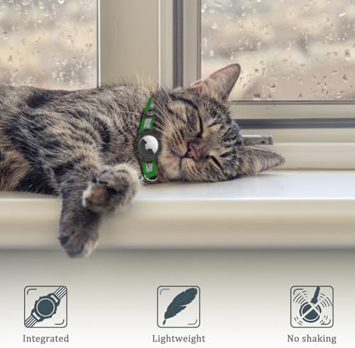 Reflective AirTag Cat Collar, Integrated Cat Collar with Air Tag Holder | Built in AirTag Holder, Adjustable 7-13in for Cats, Kittens and Puppies, Safety Elastic Band, Reflective for Night Walking