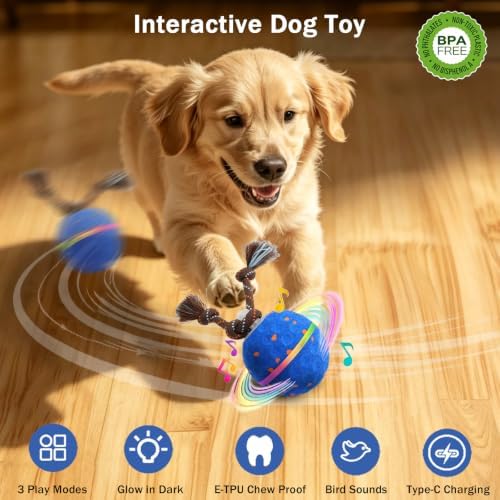 Interactive Dog Toy, 3 Modes Automatic Rolling Ball