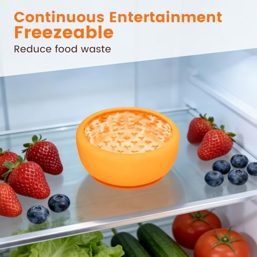 Dog Slow Feeder Licking Bowl,Freezeable Anxiety Relief Treat Dispenser, Non-Slip Anti-chocking Pet Dish,Entertainment Interactive Puzzle Toy for Small Medium Breed, BPA Free Silicone Dishwasher Safe