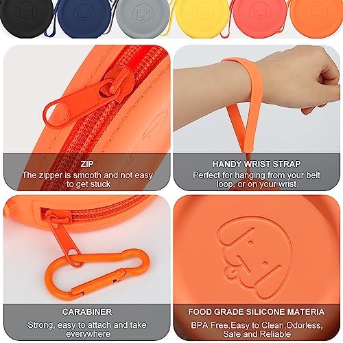 WALLFID Silicone Dog Treat Pouch Small Bag,with Pet Training Clicker,Walking Bag for Dog and Cat, Pocket Size, Easy to Clean, Odorless, Zipper Design,Moisture-Proof,Travel Walking Bag.(Claret)