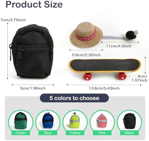 3 Pack Bearded Dragon Toy Set Includes a Bearded Dragon Backpack, an Adjustable hat, and a mini Skateboard Toy, for Small Reptile Pets Such as Lizards, Hamsters, Parrots, and Turtles.（Black）