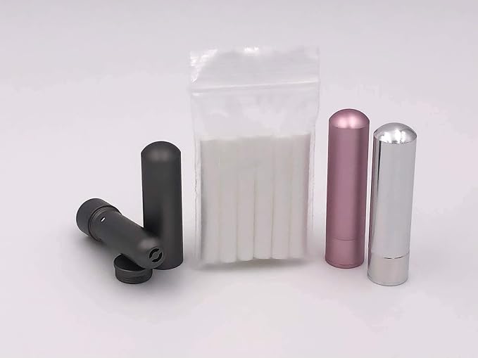 3 Essential Oil Aromatherapy Inhalers with Cotton Wicks – Multi-Color – Empty Reusable Nasal Inhaler Tubes Made of Medical-Grade Aluminum – Travel Friendly Personal Diffusers for Stress Anxiety Relief