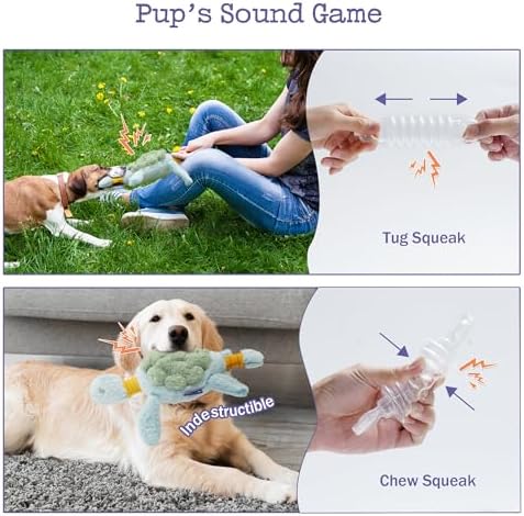 Fuzzwoof Turtle Squeaky Dog Toy - New 2025 Indestructible Tug of War Crinkle Dog Toy for Aggressive Chewers, Tough Large Breed Interactive Trianing Fun to Keep Them Busy