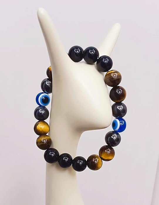 Evil Eye with Hematite Black Obsidian Tiger Eye Stone Triple Protection Bracelets for Men Women, Crystal Healing Stone Bracelet Bring Luck Prosperity and Happiness Jewelry