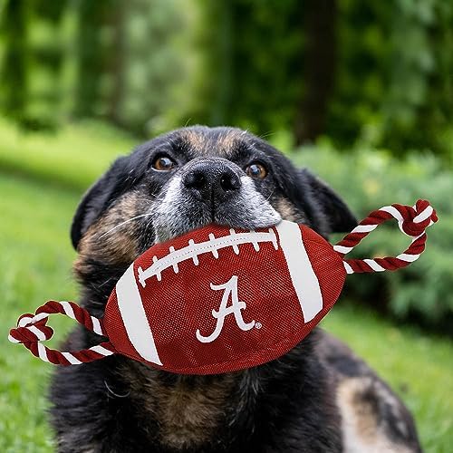 NCAA Alabama Crimson Tide Football Dog Toy, Tough Quality Nylon Materials, Strong Pull Ropes, Inner Squeaker, Collegiate Team Color