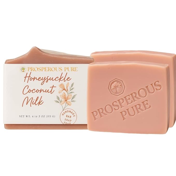 Fragrance Free Handmade Honeysuckle Coconut Milk Soap Bar, Gentle Cleansing, for Face and Body 3-pack | Made in USA