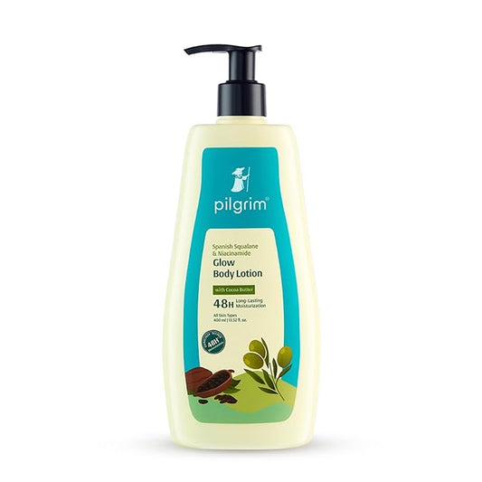 Pilgrim Glow Body Lotion with Spanish Squalane & Niacinamide | Lightweight Daily Moisturizer for Dry, Dull Skin | Long-Lasting Hydration & Smooth Feel | 13.53 Fl Oz (400ml)