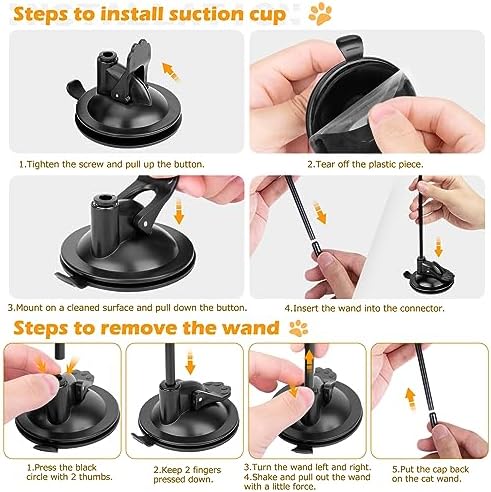 Cat Toys, 2 Pack 3 in 1 Interactive Cat Toy for Indoor Cats with Sticky Super Suction Cup Detachable 10 Pcs Replacements Feathers Balls Mice 2 Wand Hanging Door Kitten Toys