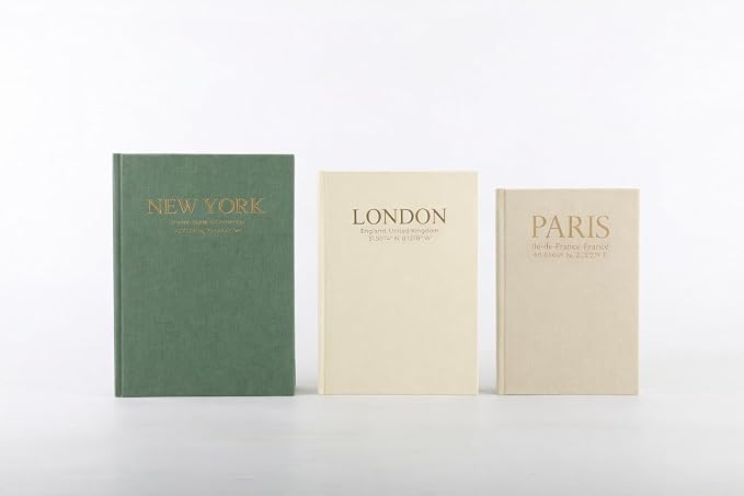 Faux Book Storage Box Set of 3—Green/Beige/Beige—Decorative Faux Books with Hidden Storage for Coffee Table Decor, Bookshelf or Mantle—Linen Decorative Boxes—Aesthetic Book Decor for Home