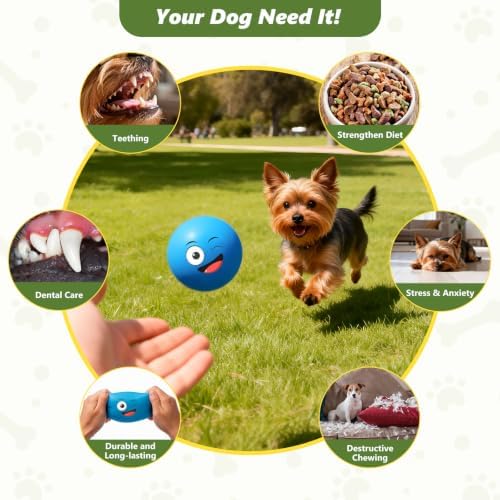 Squeaky Balls for Small Dogs, 2" Soft Latex Squeaky Dog Ball Toys, Emoji Smile Face Rubber Bouncy Balls, Puppy Teething Chew Toys for Mini & Small Dogs (2"-Pack B)