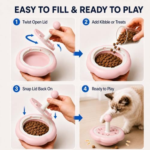 Cat Puzzle Feeder Toy, Adjustable Treat Dispenser, Pink