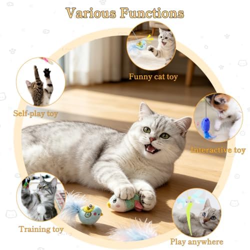 Hanging Door Cat Toy with Elastic String, Interactive Cat Toys for Indoor Cats, Retractable Door Hanging Cat Teaser with Bell/Feather/Plush (Animal Door Hanging 5 Pack)