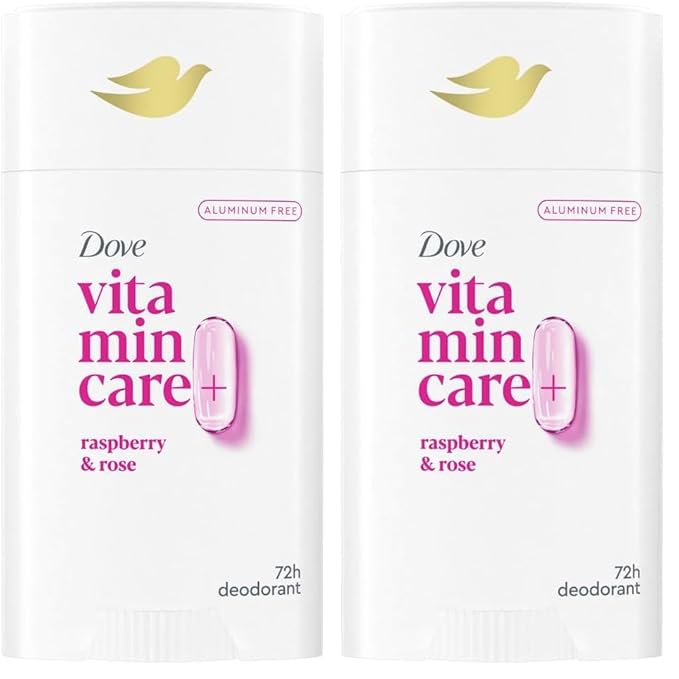 Dove VitaminCare+ Aluminum Free Deodorant Stick for 72H Odor Protection Raspberry & Rose Breathable Deodorant for Women 2.6 oz,(Pack of 2)
