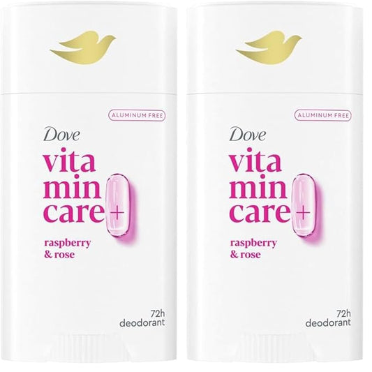 Dove VitaminCare+ Aluminum Free Deodorant Stick for 72H Odor Protection Raspberry & Rose Breathable Deodorant for Women 2.6 oz,(Pack of 2)