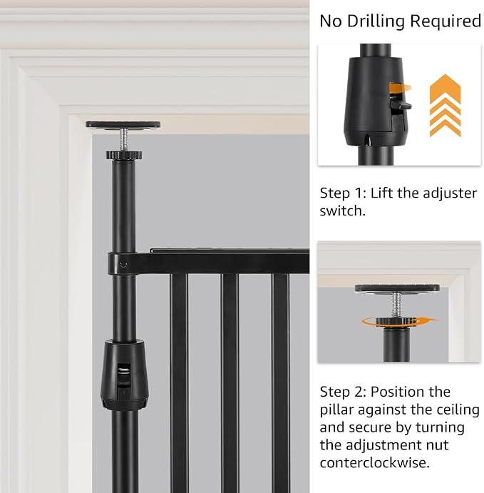 unipaws 86" High Extra Tall Cat Gate, Auto Closing and No Drilling, Black | Fit for 35"-51" Wide and 86"-98" Height Opening, Safety Gate for Doorway Hallway Stairs, Cat Dog Proof, Indoor Use