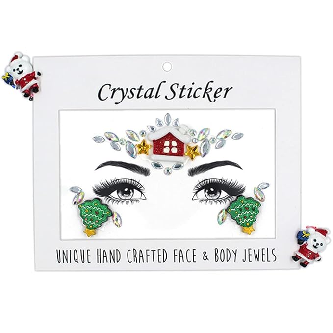Christmas Face Gems Tattoo Stickers Xmas Body Jewelry Facial Rhinestone Tattoo Santa Claus Snowman Christmas Tree Design Temporary Tattoo Sparkly DIY Jewel Paste for Christmas Halloween Party Carnival Festival Makeup(4 Sets)