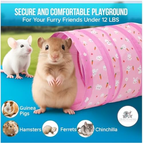 Tunnels with 3-Way Entrance - Cozy, Washable Guinea Pig Hideout - Interactive Cage Toys (Pink Bunnies)