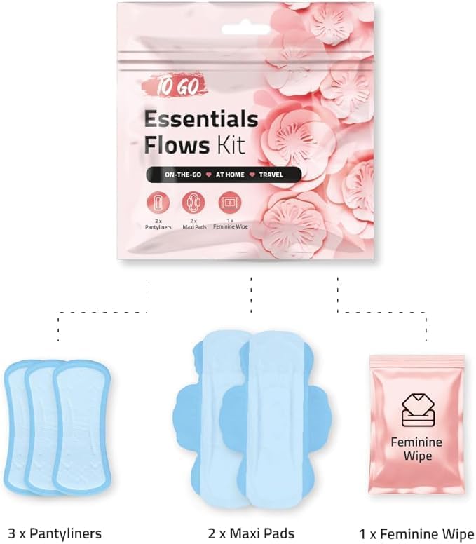 Essential Flows Period Kit - Assorted Colors with Pads, Liners & Wipes (900, Regular)