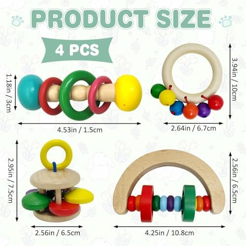 PINVNBY 4 PCS Wooden Bunny Toys Interactive Rabbit Toys Multi-Colored Guinea Pig Teeth Grinding Toy for Chinchillas Hamsters Rats and Small Animals Indoor Outdoor Playing