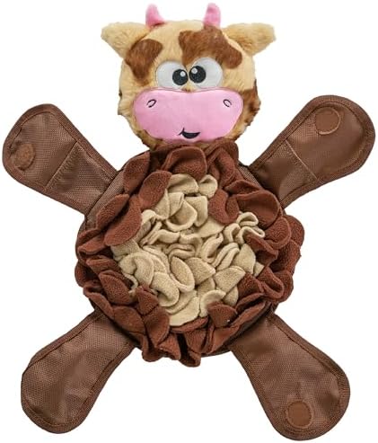Outward Hound Nina Ottosson Snuffle Palz Squeaky Dog Toy, Cow, 13.4" | Plush Snuffle Mat, Hidden Treat Pockets, Slow Feeder, Interactive Foraging, Non-Slip Base, Dogs & Puppies