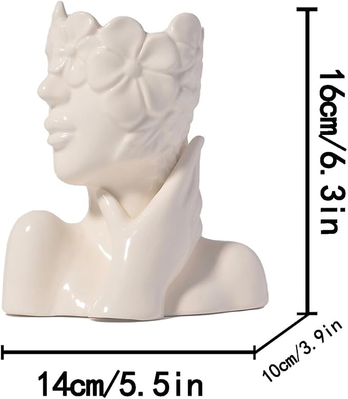 Ceramic Face Vase White Flower Vase for Decor, Female Face Vase Art, Modern Decorative Vase Centerpiece for Table, Shelf, Living Room, Office, Bedroom, Small