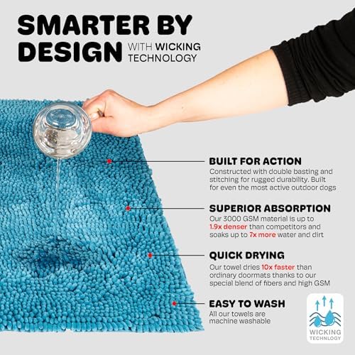 Dog Gone Smart Dirty Dog Doormat - Fast Drying Rug with Super Gripper Backing for Clean Floors - Super Absorbent and Machine Washable Mat for Muddy Paws - Aqua | Fast Drying Rug with Super Gripper Backing for Clean Floors - Absorbent Microfiber and Mac...