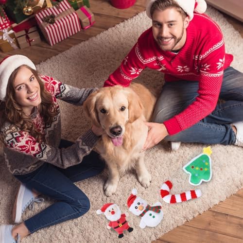4 Pcs Christmas Dog Toys for Small Dogs Squeaky Small Dog Toys Durable Push Puppy Toys for Chewing Interactive with Crinkle Paper for Small Medium Dogs