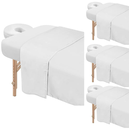 4 Sets Premium Microfiber Massage Table Sheets Set 3 Piece Set Includes Massage Table Cover Fitted Sheet and Fitted Face Rest Cover, White