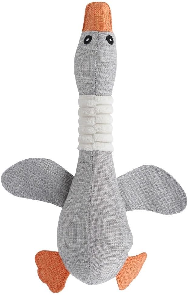Squeaky Goose Dog Toy, Cotton Linen Blend Chew Toy for Small Medium Dogs and Cats, Interactive Play Toy with Teeth Cleaning Function(Grey)
