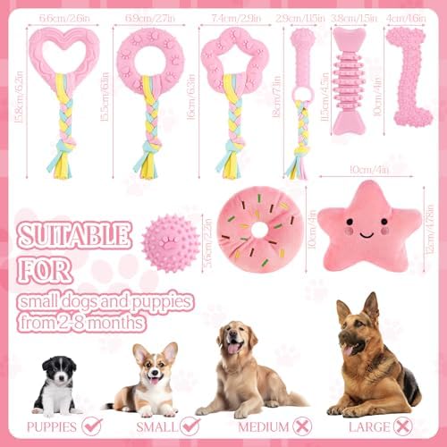9Pack Pink Puppy Toys for Teething Treat