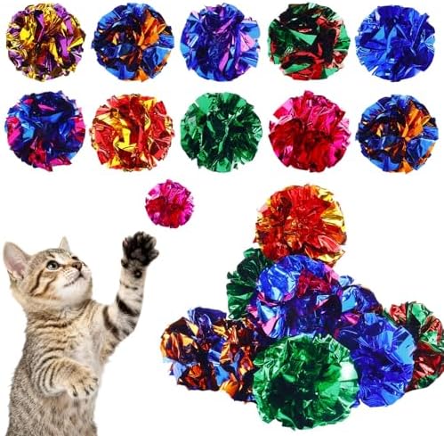 24Pcs Crinkle Cat Toy Balls, 2.47'' Interactive Crinkle Balls, Mylar Balls Cat Toy, Colorful Paper Ball Toys for Indoor Cats Kittens to Chew, Chase, Swat, Bite, Helps Kill Time and Keep Active
