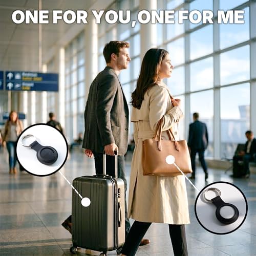 2-Pack Bluetooth Tracker Tags Black & White for Android, Works with Google Find Hub — Key Finder with 105dB Loud Alarm, Ultra Thin, 2 Silicone Keyring Cases & 2 Extra CR2032 Batteries Included