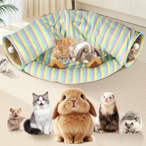 Spardar 2-in-1 Bunny Tunnel Bed, with Removable Mat Hideout,Stripe