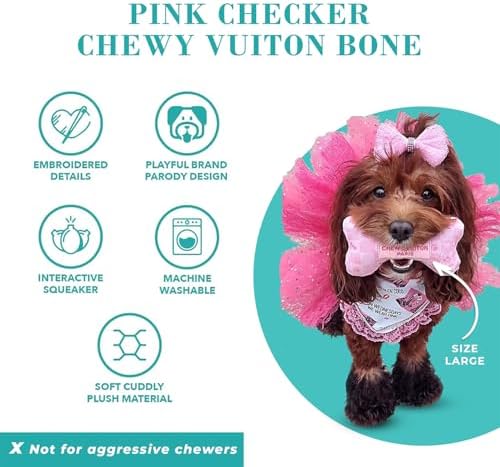 Haute Diggity Dog Chewy Vuiton Bone Plush Dog Toy, Designer Parody Toy