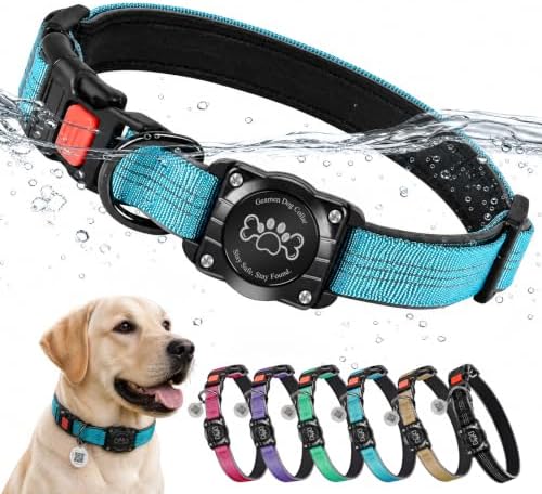 Dog Collar with AirTag Holder Waterproof QR Code Reflective Collar(Blue,S) | Built-in Waterproof Holder, QR Code Tag, Reflective,Secure Buckle
