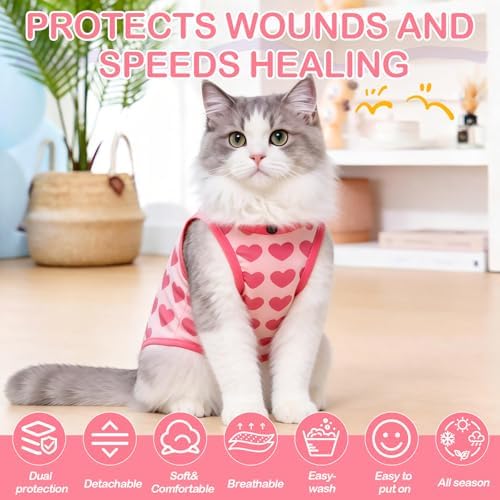 EMUST Cat Surgery Recovery Suit Female, Adjustable Soft Collar for Kittens