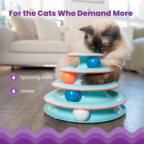 Catstages Chase Meowtain 4-Tier Interactive Cat Track Toy, 10.1" x 7.1" | 4-Level Tower, 4 Spinning Balls, Non-Slip Base, Interactive Enrichment, Indoor Cats & Kittens, Multi-Cat Homes