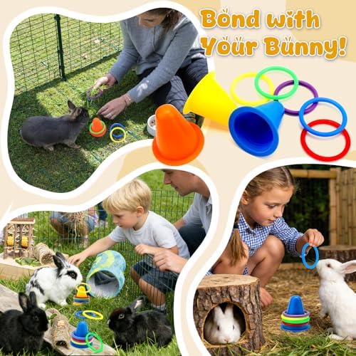WALLFID 6-Piece Set,Bunny Toys for Rabbits Indoor,Rabbit Toys for Bunnies Boredom,Pet Enrichment Gear,Fun Activity Items,Rabbit Accessories,Suits Dutch Bunny Crossbreed Colourful Ring Set (Blue)