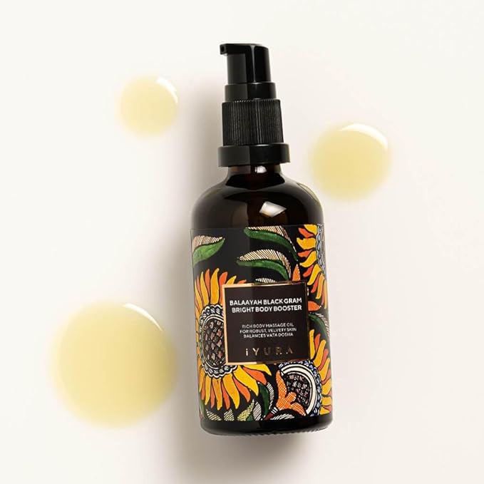 iYURA Balaayah Black Gram Bright Body Booster Oil | Ayurvedic Massage & Moisturizing Body Oil | Luxurious, Fast-Absorbing & Non-Sticky | 3.38 fl oz