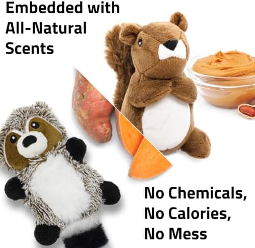Playology Plush Raccoon and Squirrel Chew Toys - Small, Mixed Scent, 2-Pack