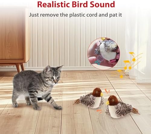 Gigwi Chirping Bird Cat Toys 2 Pack, Automatic Squeaky Toy for Cats