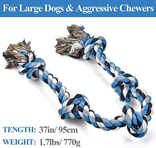 LECHONG Dog Toys for Aggressive Chewers Tough Rope Chew Toys for Large and Medium Dog 3 Feet 5 Knots Indestructible Cotton Rope for Large Breed Dog Tug of War Dog Toy Teeth Cleaning