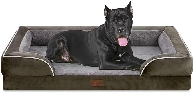 Comfort Expression Waterproof Orthopedic Dog Beds for Extra Large Dog | Supportive Egg Crate Foam Big Dog Bed with Removable Bolster, Dog Couch with Washable Cover & Non-Slip Bottom, 53x42Inch