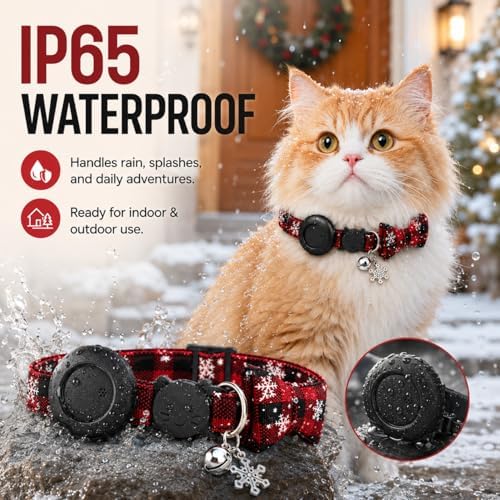 Cat Tracker GPS for Android, Pet GPS Tracker Collar for Cats No Subscription, IP67 Waterproof Cat Collar with Tracker Compatible with Google Find Hub – Replaceable 1-Year Battery, Android Only (Red)